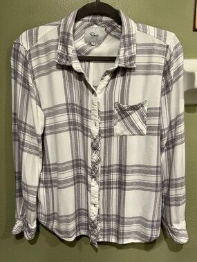 Rails White and Light Gray Plaid Button-Down Shirt